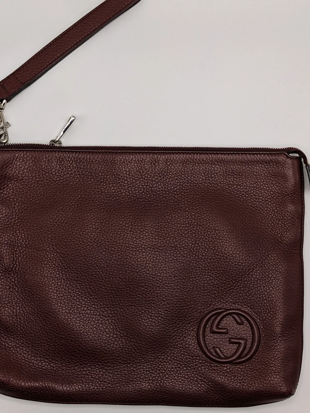 Gucci Soho Burgundy Leather Large Wristlet Clutch Pouch